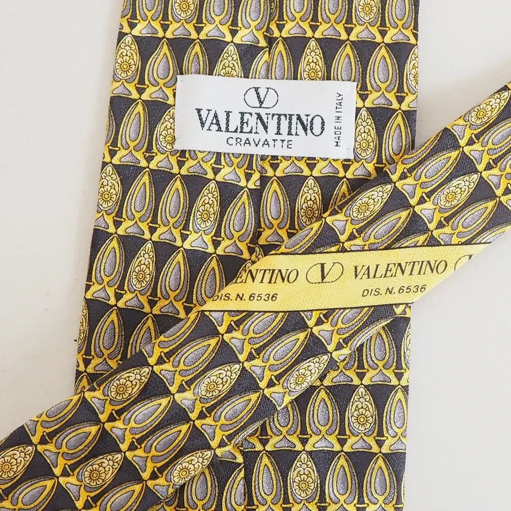Valentino‎ Cravatte Necktie 100% Silk Gold Tie Handmade in Italy